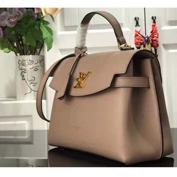 Louis Vuitton LV Women Lockme Ever MM Handbag Beige Soft Grained Calfskin