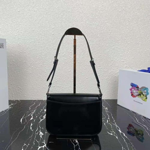 Prada Women Brushed Leather Shoulder Bag-Black