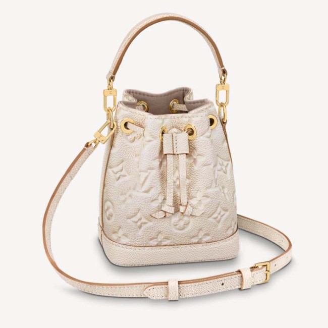 Louis Vuitton LV Women Nano Noé Bucket Bag Beige Monogram Embossed Supple Grained Cowhide