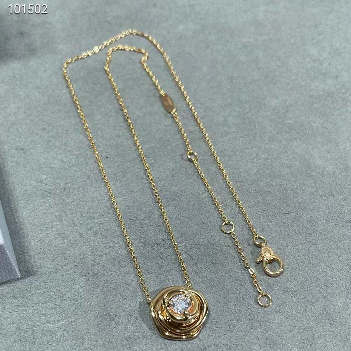 Dior Women CD Large Rose Dior Couture Necklace Pink Gold Diamonds 0.07 ct