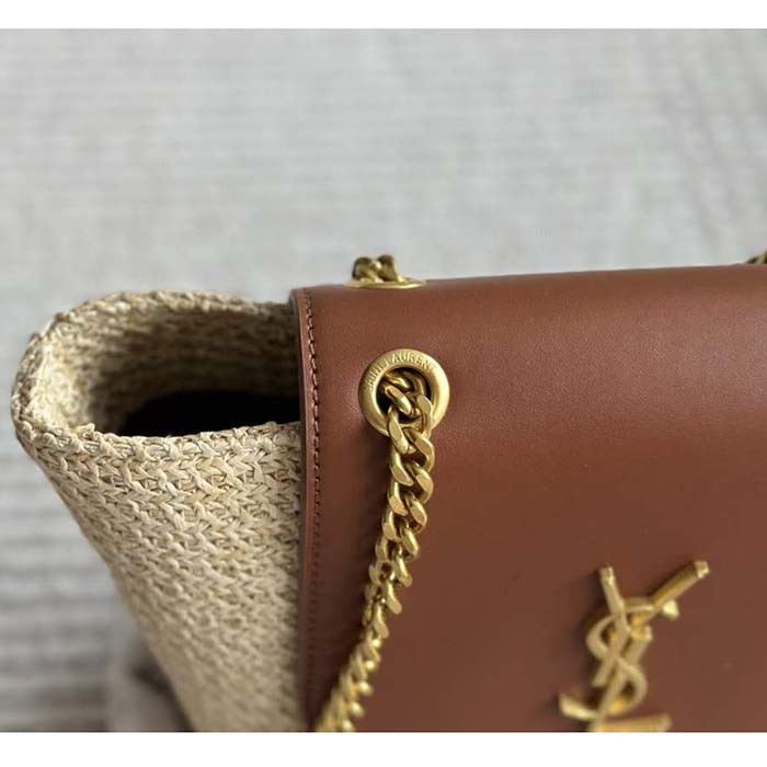Saint Laurent YSL Women Mini Manon Raffia Aged Vegetable-Tanned Leather