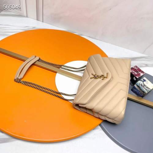 Saint Laurent YSL Women Toy Loulou Quilted Leather Beige Calfskin Leather Brass