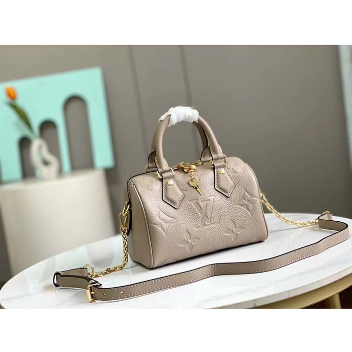 Louis Vuitton LV Women Speedy Bandoulière 20 Crème Beige Embossed Grained Cowhide Leather