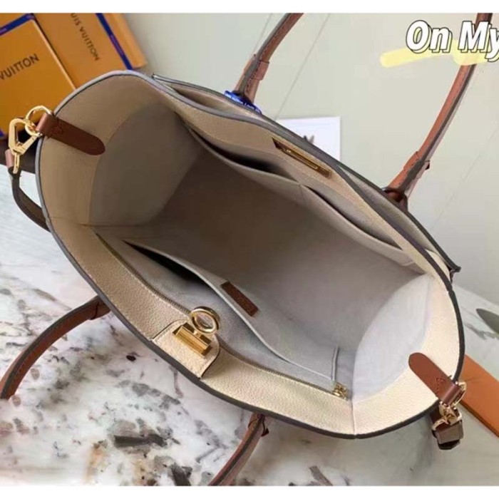 Louis Vuitton LV Women On My Side MM Tote Bag Brown Calfskin Monogram Coated Canvas