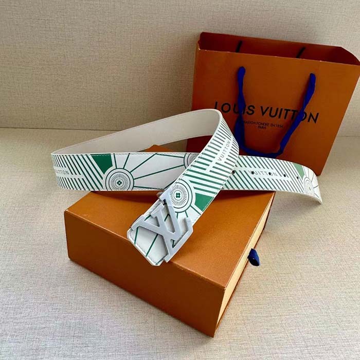 Louis Vuitton Unisex LV Imprint 40 MM Reversible Belt White Leather Silver-Colour Hardware