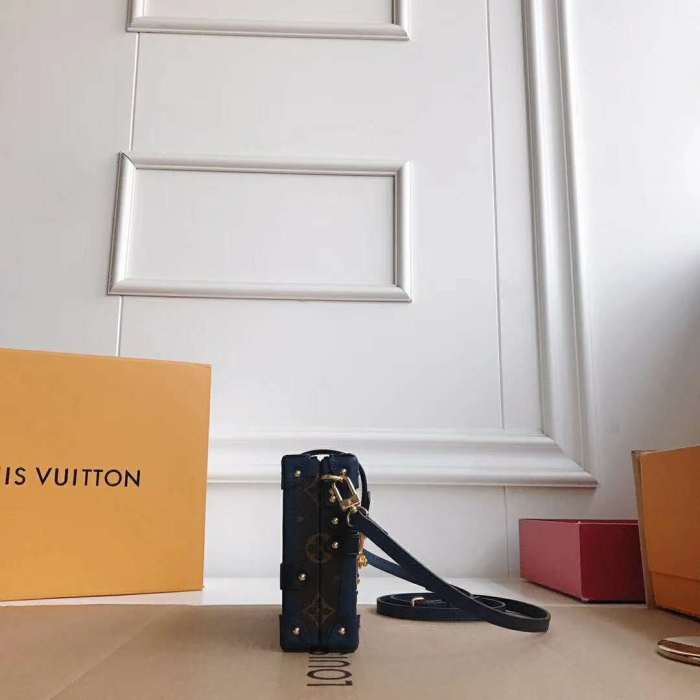 Louis Vuitton LV Women Petite Malle Handbag in Calf Leather and Monogram Coated Canvas