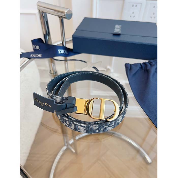 Dior Unisex CD Saddle Belt Blue Dior Oblique Jacquard 20 MM Width