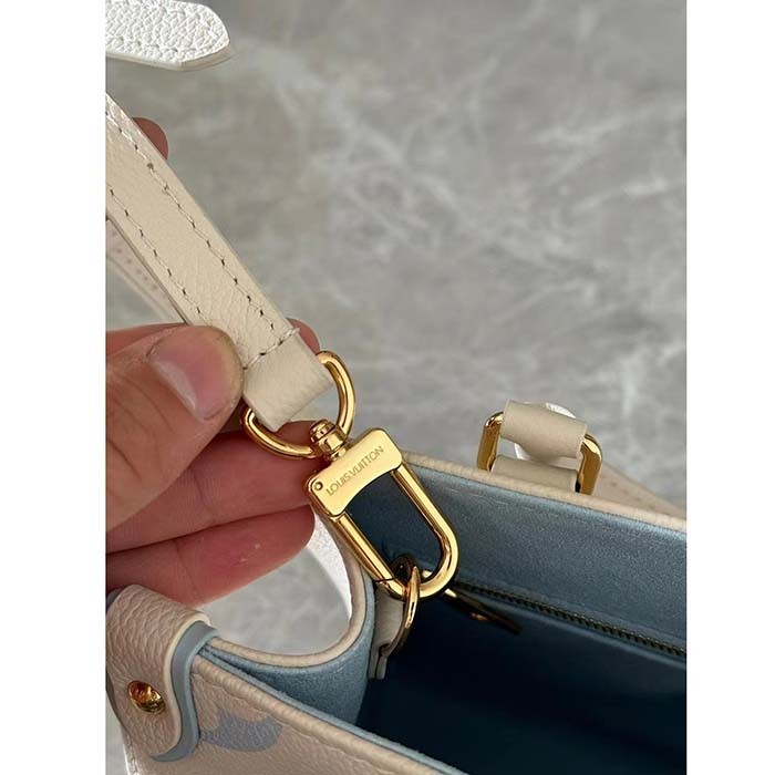 Louis Vuitton LV Women OnTheGo PM​ Latte Candy Blue Embossed Grained Cowhide Leather
