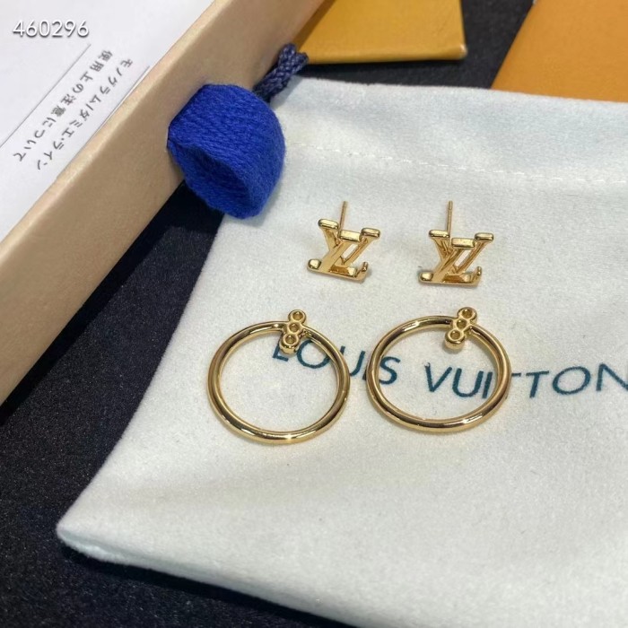 Louis Vuitton Women LV Eclipse Earrings Metal Gold-Color Initials M00763