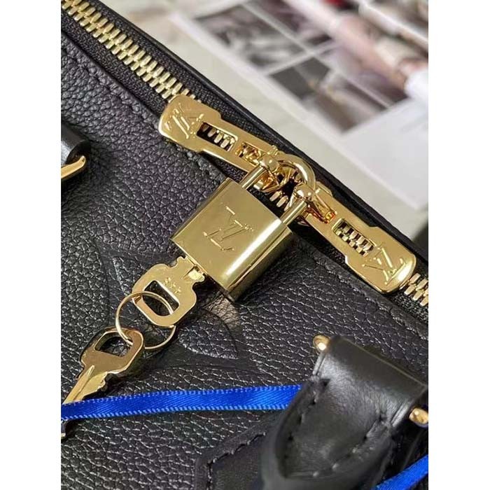 Louis Vuitton Women Speedy Bandoulière 25 Handbag Black Embossed Supple Grained Cowhide Leather