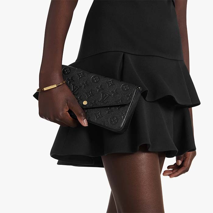 Louis Vuitton LV Women Félicie Pochette Black Monogram Empreinte Embossed Supple Grained Cowhide