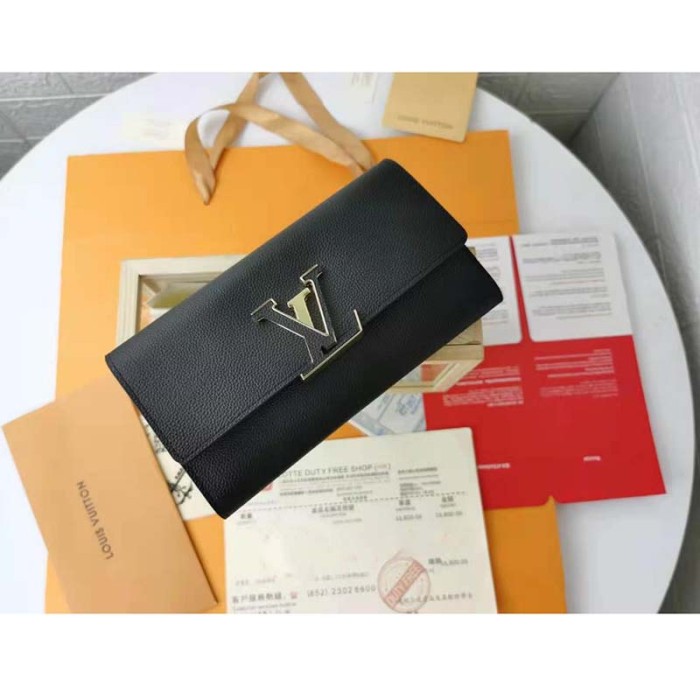 Louis Vuitton LV Women Capucines Wallet Taurillon Leather Outside Cowhide Leather