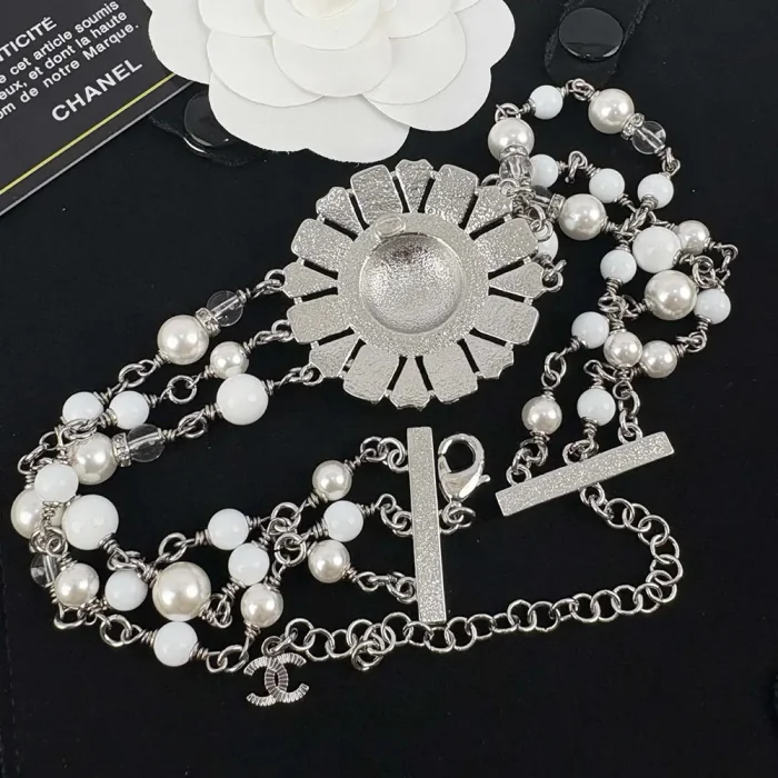 Chanel Women Choker Metal Resin Glass Pearls Natural Stones Strass