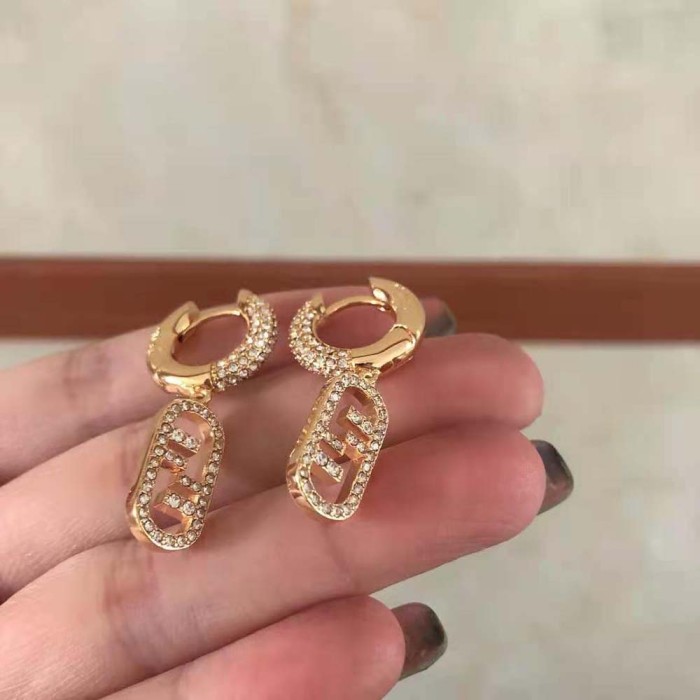 Fendi Women O Lock Earrings Gold-Colored Earrings in Bronze and Zircon