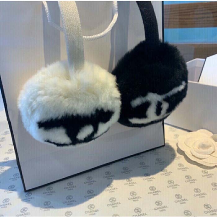 Chanel CC Women Earmuffs Winter Sports Ear Protectors White Black Wool