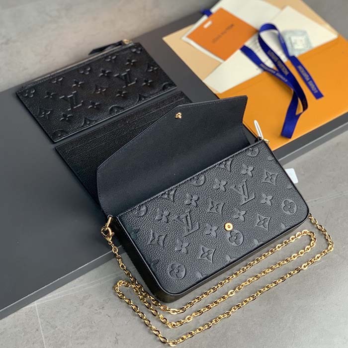 Louis Vuitton LV Women Félicie Pochette Black Monogram Empreinte Embossed Supple Grained Cowhide
