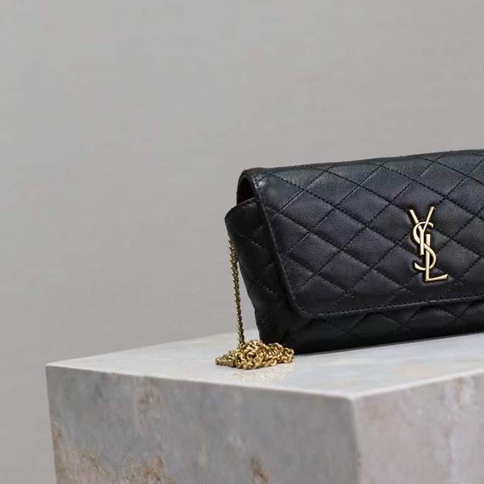 Saint Laurent YSL Women Black Gaby Chain Phone Holder Quilted Lambskin Metal