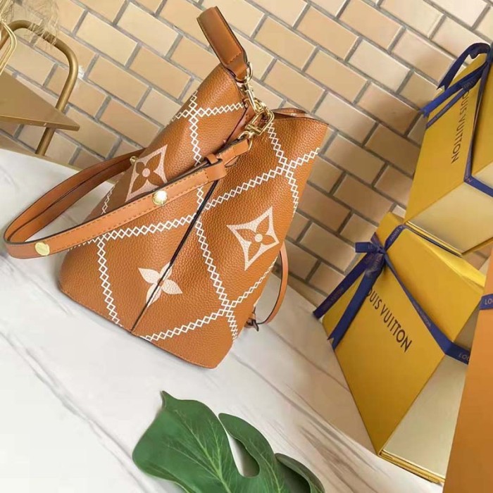 Louis Vuitton LV Women NéoNoé MM Bucket Bag Orange Embroidered Embossed Grained Cowhide