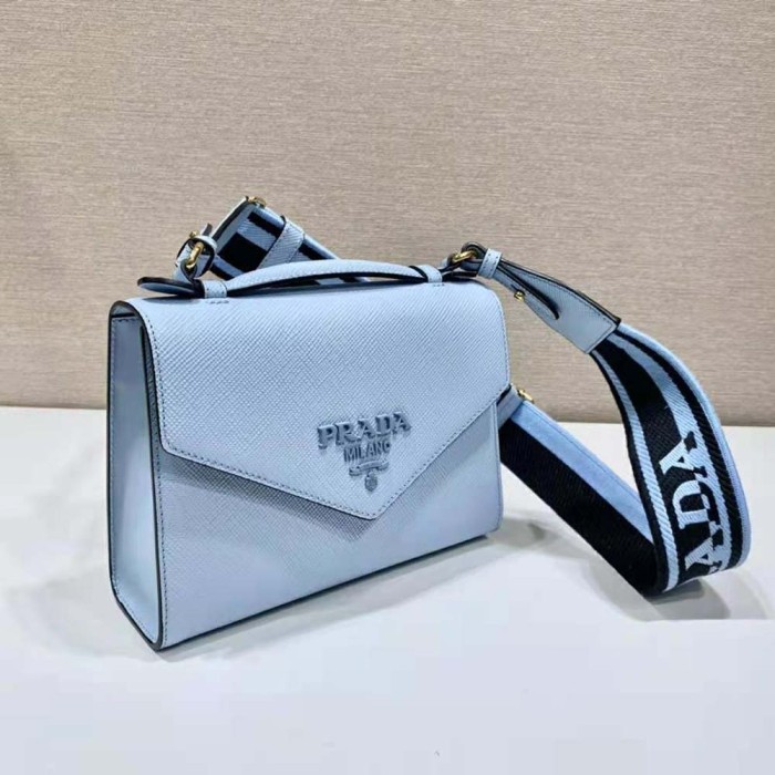 Prada Women Monochrome Saffiano and Leather Bag-Blue
