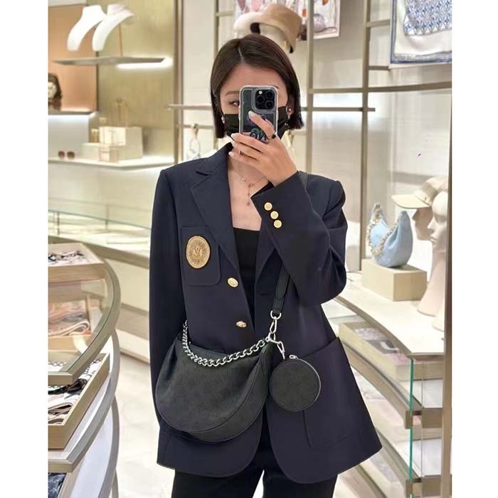 Louis Vuitton Women LV Baia PM Black Perforated Mahina Calfskin Round Coin Purse