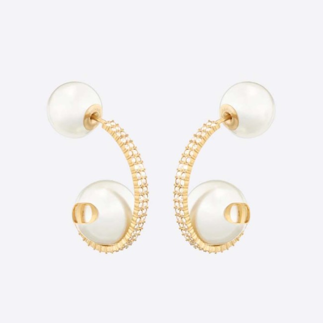 Dior Women Tribales Earrings Gold-Finish Metal with White Resin Pearls