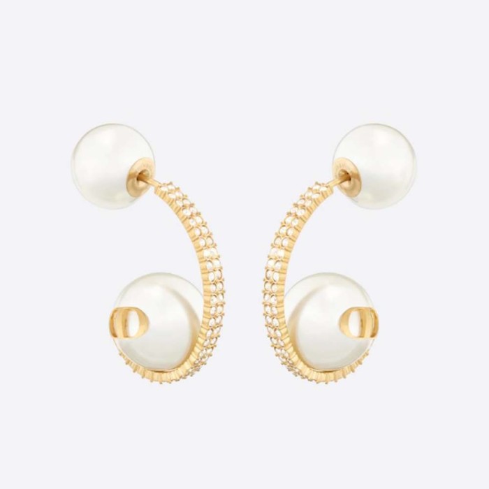 Dior Women Tribales Earrings Gold-Finish Metal with White Resin Pearls