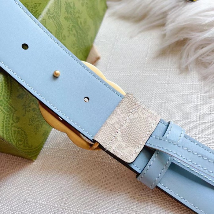 Gucci GG Unisex Marmont Wide Archival Belt Beige White GG Supreme Canvas