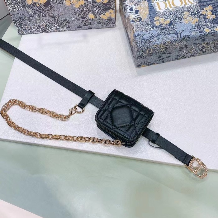 Dior Unisex CD Dior Caro Belt Removable Pouch Black Smooth Calfskin Cannage 15 MM