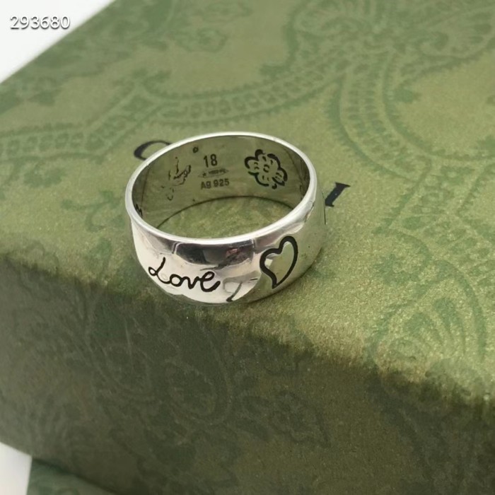 Gucci Unisex Blind For Love Silver Eye Hearts Birds Flowers Interlocking G 925 Sterling Silver