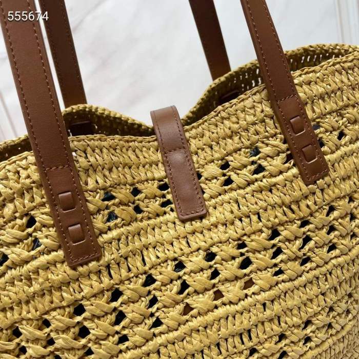 Saint Laurent YSL Women Panier Medium Bag Raffia Sandy