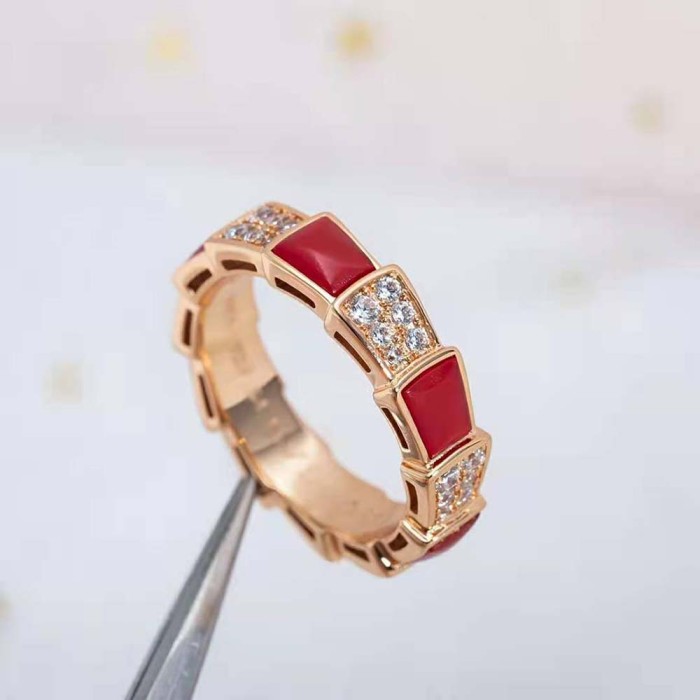 Bvlgari Women Serpenti Viper Band Ring in 18 KT Rose Gold-Red