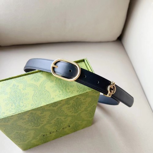 Gucci Unisex GG Belt Round Interlocking G Black Leather Oval Buckle 2.3 CM Width