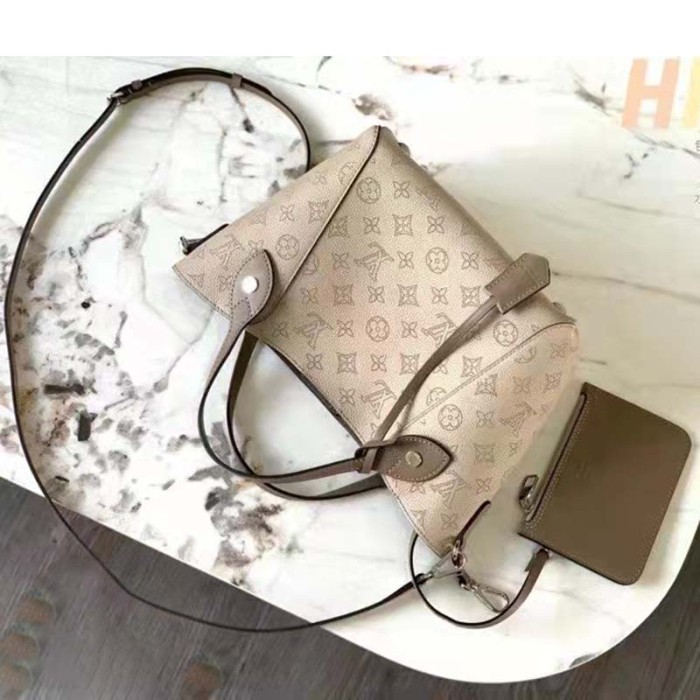 Louis Vuitton LV Women Hina PM Bucket Bag Gray Mahina Perforated Calf