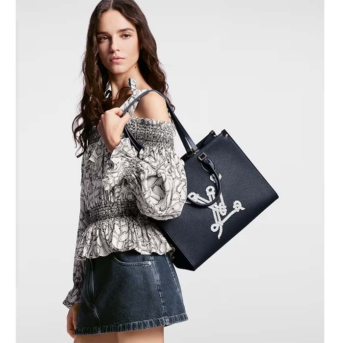 Louis Vuitton Unisex LV OnTheGo MM Black Grained Calfskin Hook Closure