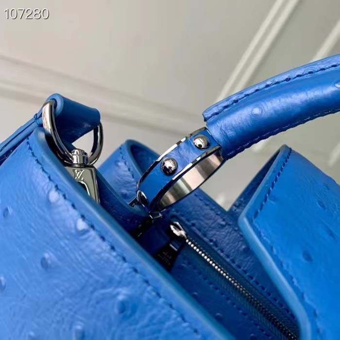 Louis Vuitton LV Women Capucines Mini Menthe Blue Goatskin Ostrich Leather Monogram Flower
