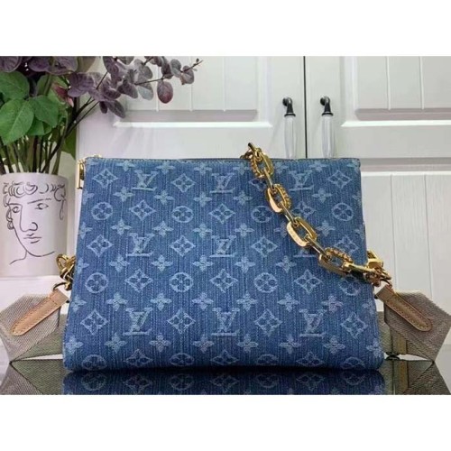 Louis Vuitton LV Women Coussin PM Denim Blue Monogram Global Organic Textile-Certified Cotton Canvas