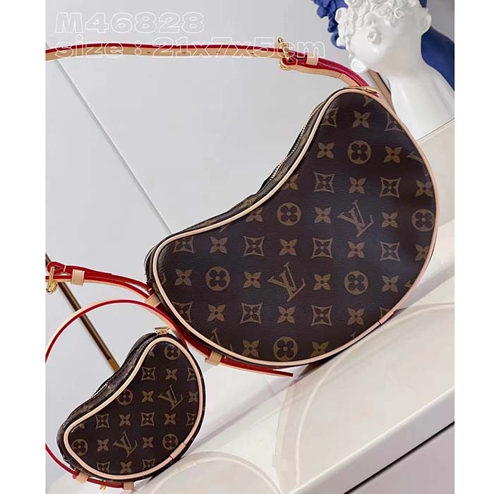 Louis Vuitton LV Women Croissant MM Monogram Coated Canvas Natural Cowhide-Leather M46828