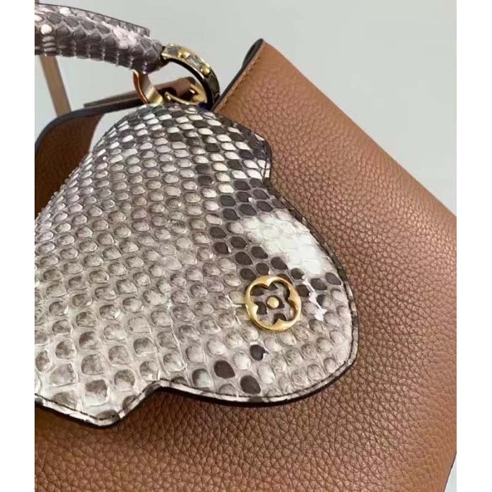Louis Vuitton LV Women Capucines Mini Handbag Brown Taurillon Python Leather