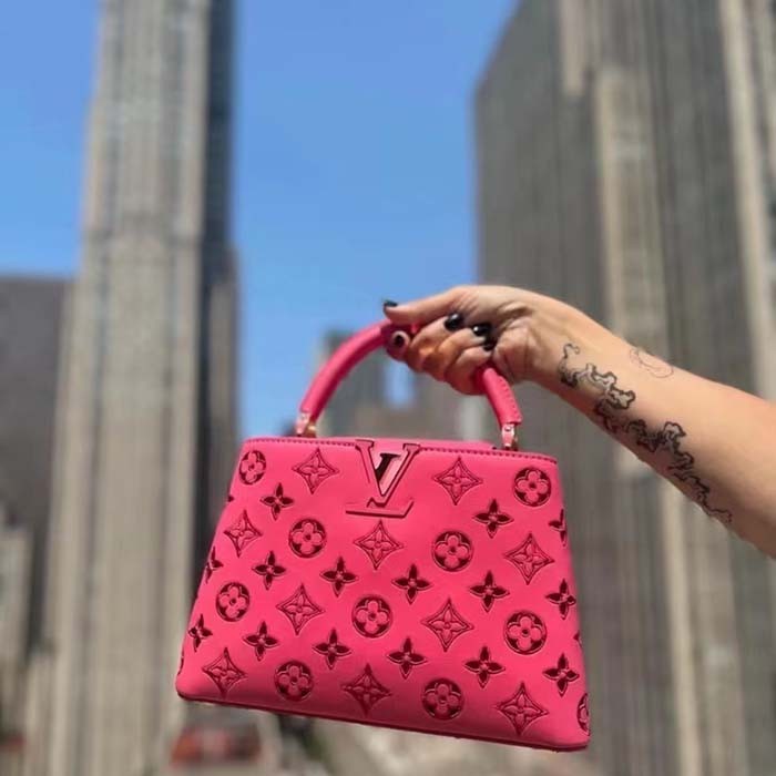 Louis Vuitton LV Women Capucines BB Handbag Pink Calfskin Leather Cowhide Lining
