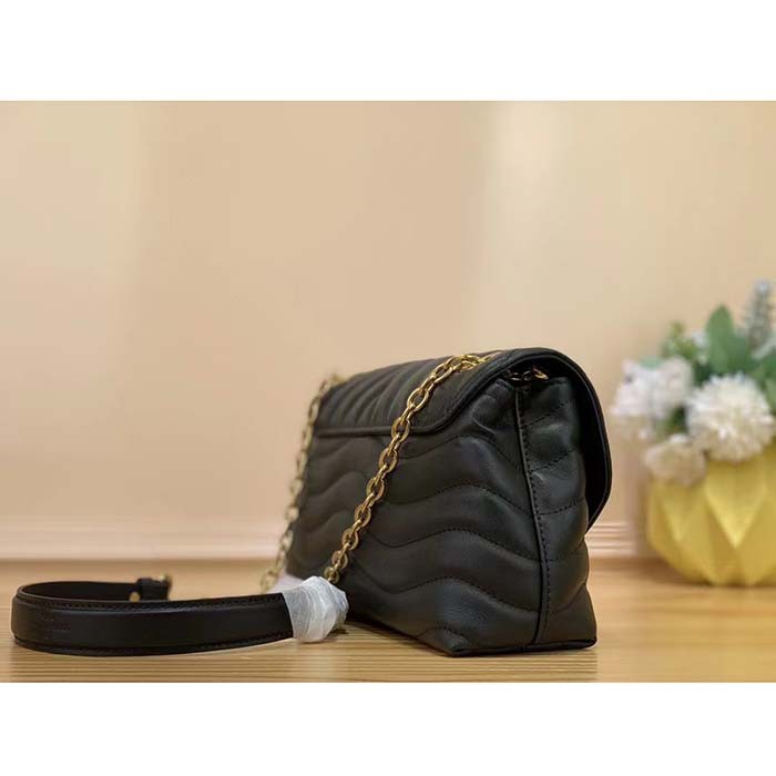 Louis Vuitton LV Women New Wave Chain Bag MM Handbag Black Smooth Cowhide