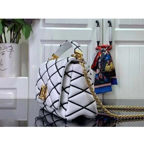 Louis Vuitton LV Women GO-14 MM White Black Lamb Leather Cowhide Leather