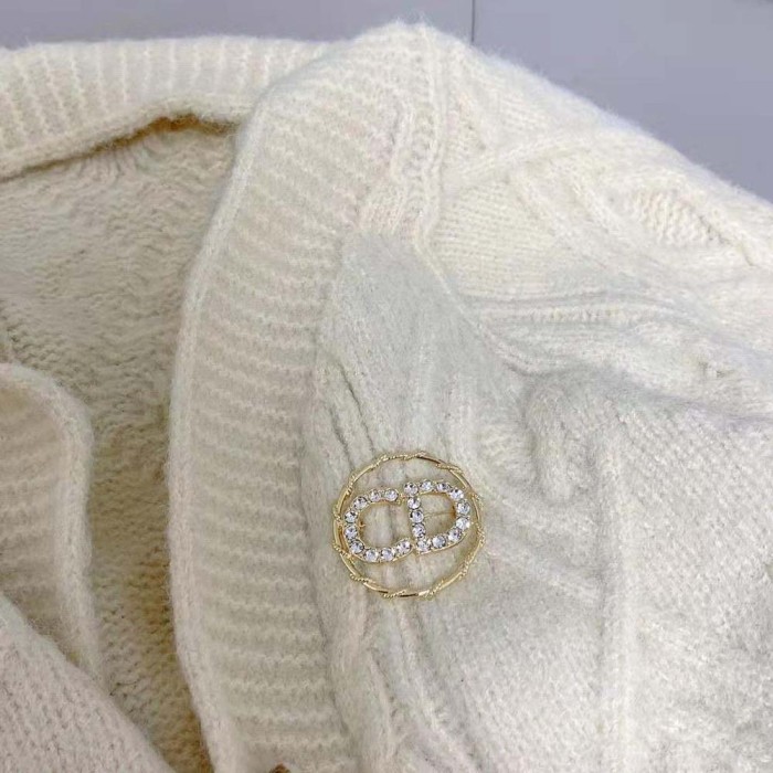 Dior Women Clair D Lune Brooch Gold-Finish Metal and White Crystals