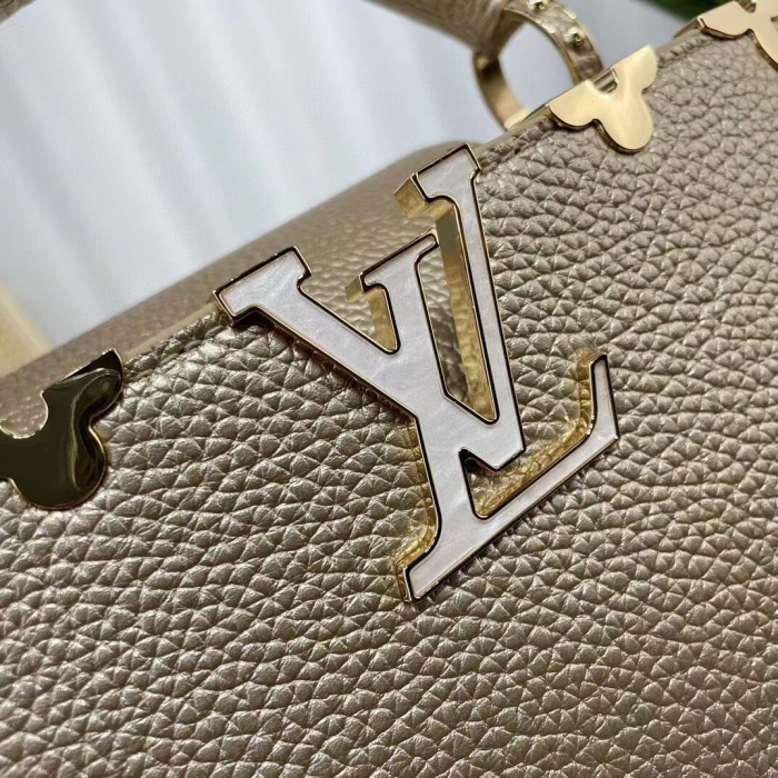 Louis Vuitton LV Women Capucines BB Hand Bag Etain Metallic Gray Taurillon Leather