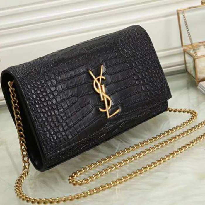 Saint Laurent YSL Women Sunset Medium Supple Crocodile Embossed Leather