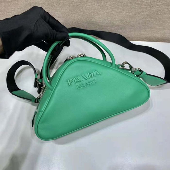 Prada Women Leather Prada Triangle Bag-Green