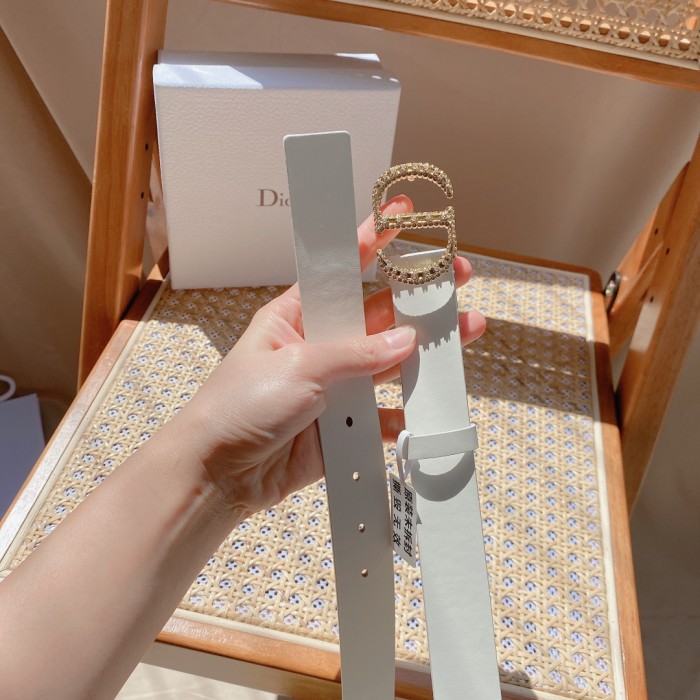 Dior Unisex CD Saddle Belt Latte Ultrasmooth Calfskin White Crystals 20 MM Width