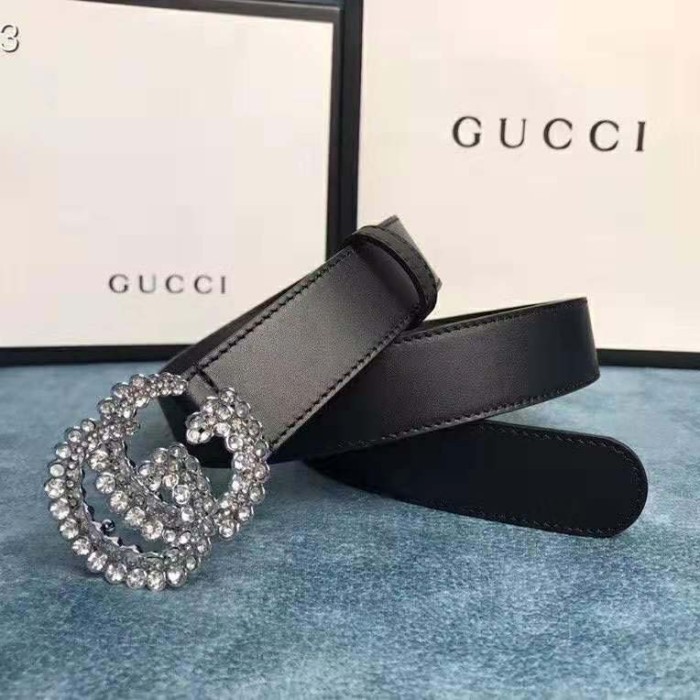 Gucci Unisex Leather Belt with Double G Buckle-Black