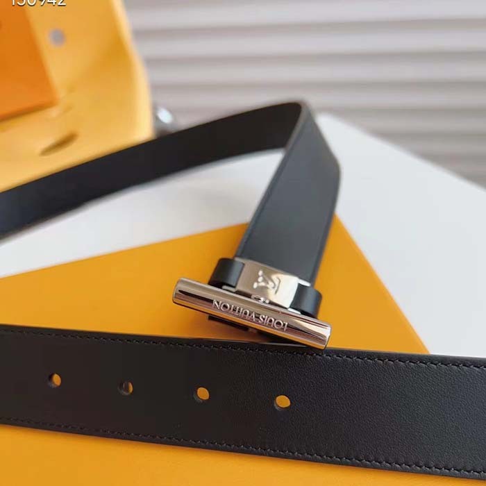 Louis Vuitton LV City Pin 35MM Belt Black Calf Leather Silver-Color Hardware