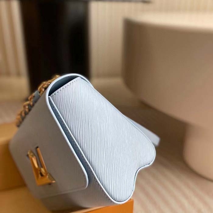 Louis Vuitton LV Women Twist MM Bleu Nuage Blue Epi Grained Smooth Cowhide Leather