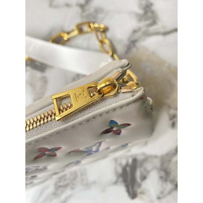 Louis Vuitton LV Women Coussin PM Handbag White Lambskin Leather Zip Closure